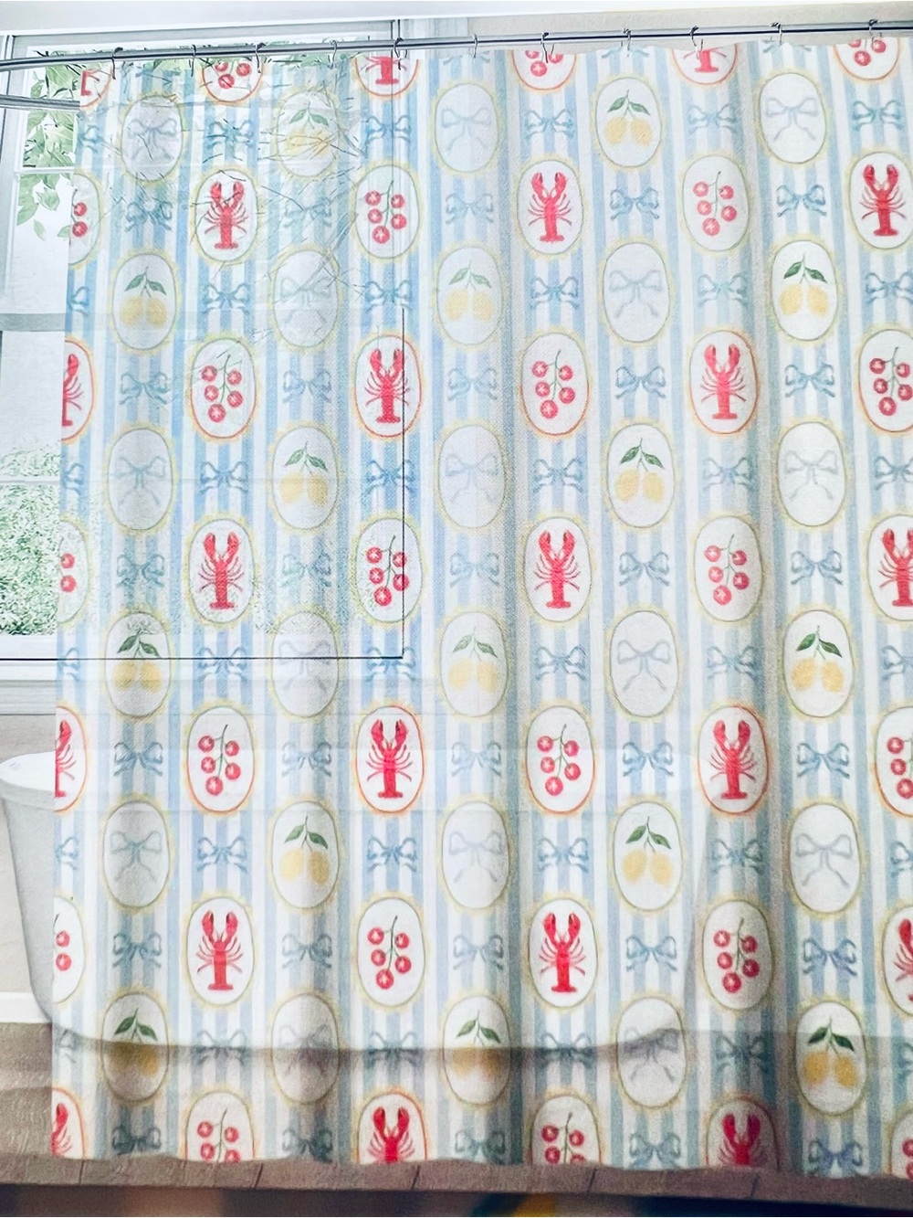 Lobster Lemons Tomatoes Peva Shower Curtain Coastal Summer Seafood Italian - Picture 5 of 6